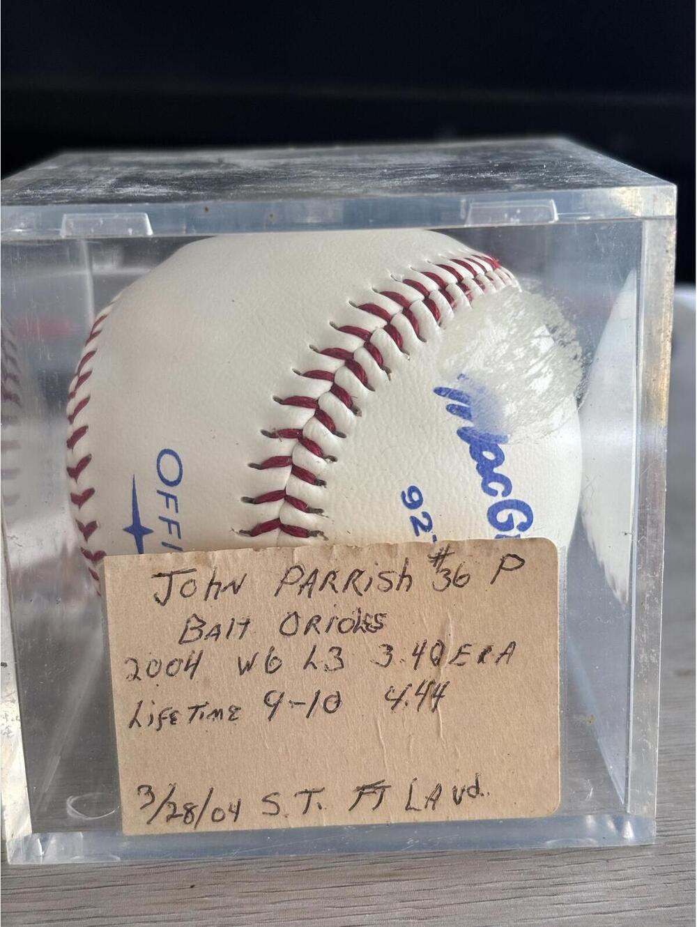 John Parrish Signed MacGregor Official Baseball with Display Case